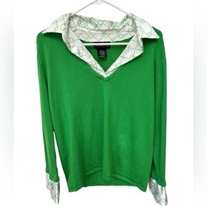 Elementz Green Geometric Sweater with Collar Women’s Large